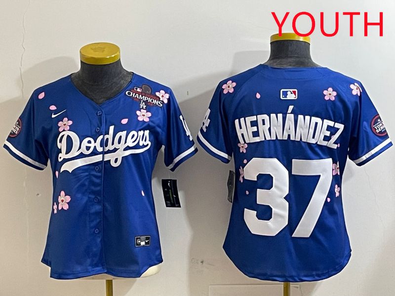 Youth Los Angeles Dodgers 37 Hernandez Blue Sakura Edition 2025 Nike MLB Jersey style 5